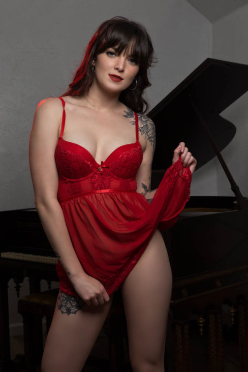 Image of Kennedy Hopkins in red baby doll